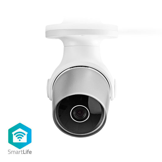 SmartLife Camera voor Buiten | Wi-Fi | Full HD 1080p | IP65 | Cloud Opslag (optioneel) / microSD (niet inbegrepen) | 12 V DC | Met bewegingssensor | Nachtzicht | Wit / Zilver